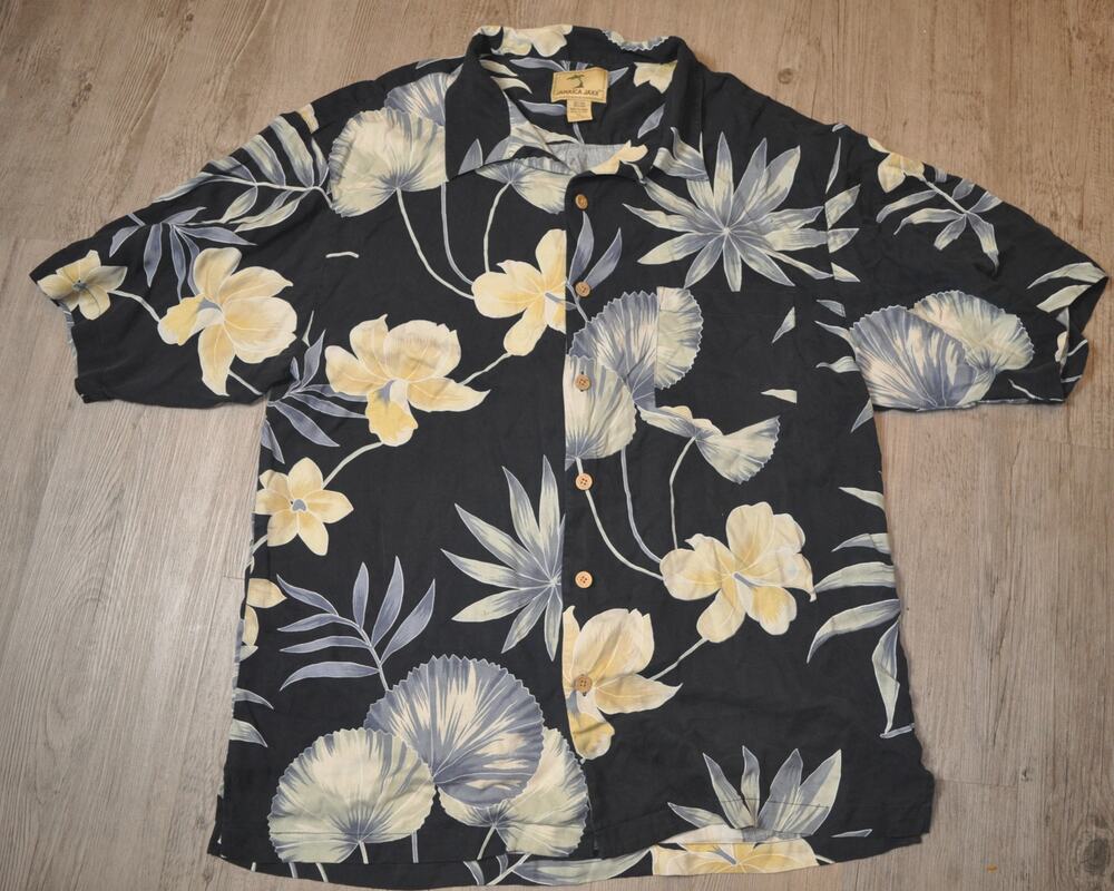Jamaica Jaxx 100% Silk Hawaiian Aloha Camp Shirt Men's Floral Black XXL